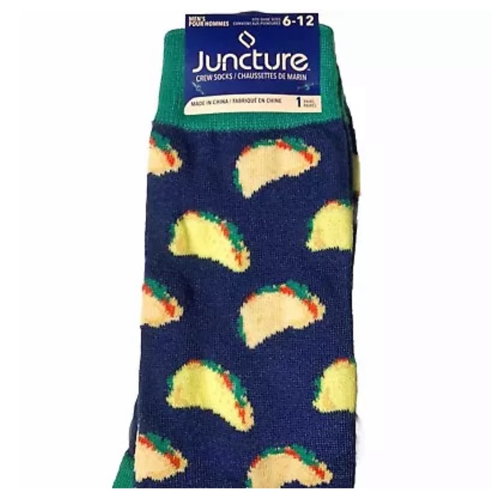 Juncture Mens Taco Printed Crew Socks Novelty Gift Crazy Fun OS